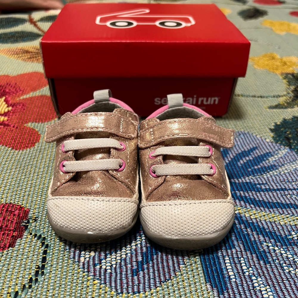 See Kai Run Shimmering Gold and White Sneakers